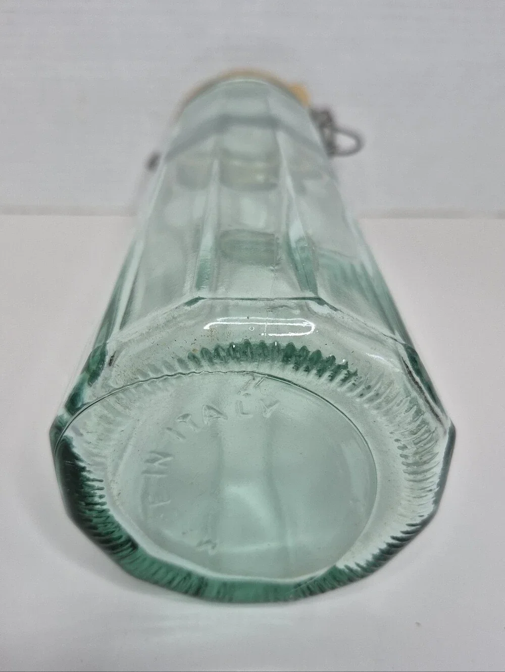 Vintage Vetreria Ettrusca Paneled Green Glass Jar Spaghetti Jar Italy 13in Tall